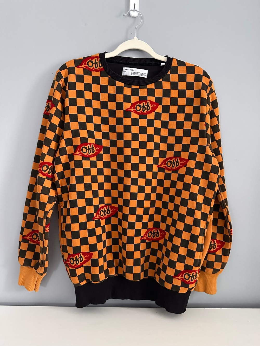 Off-White - Men’s, Orange & Black, Checkerboard, Sweater, Pockets, Size XL